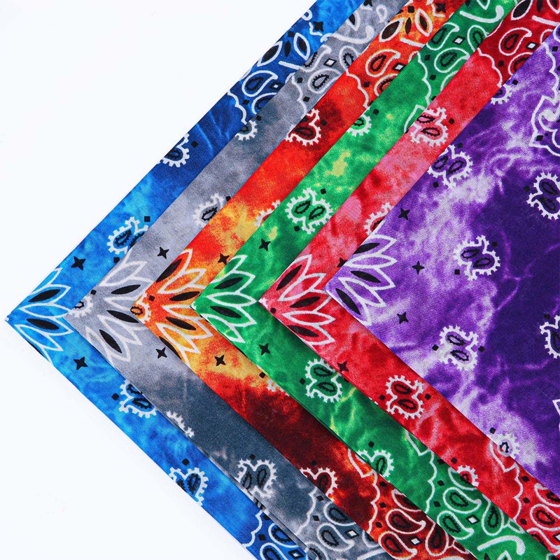 URATOT 6 Pack 22 x 22 Inch Tie Dye Bandana Cotton Paisley Bandanas Headbands Cowboy Handkerchiefs for Men and Women - Image 5